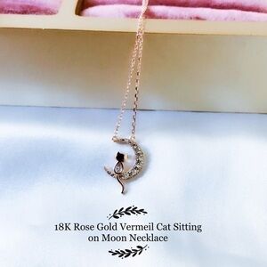COPY - 18K Gold Vermeil Cat Sitting on Moon 🌙 Nec…